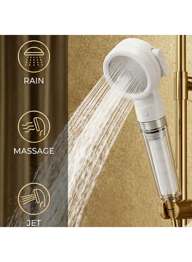 Portable Travel Shower Head with Filter - High Pressure, Chlorine & Rust Removal for Hair/Skin Care - 3 Flow Settings(White) - Image 5