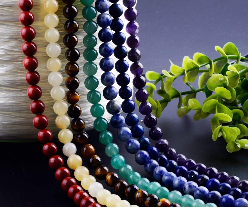 Cmidy 7 Chakra Natural Stone Beads Mixed 100pcs 8mm Round Genuine Real Stone Beading Loose Gemstone Amethyse Color DIY Smooth Beads for Bracelet Necklace Earrings Jewelry Making - Image 2
