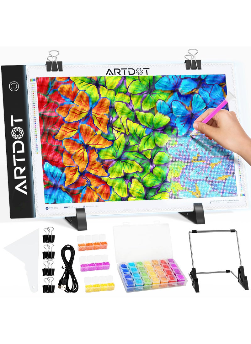 ARTDOT ARTDOT A4 LED Light Pad for Diamond Painting Kits for Adults USB Powered Adjustable Brightness Diamond Art Light Board with Accessories 
