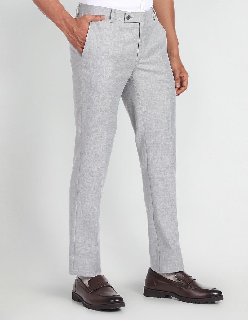Arrow Tailored Fit Formal Trousers for Men - Full Length Formal Pants for Men Office Wear - 30, Light Grey - Image 2