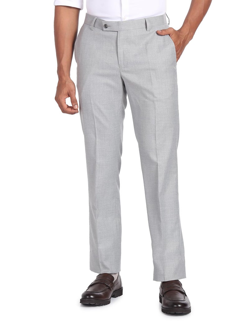 Arrow Tailored Fit Formal Trousers for Men - Full Length Formal Pants for Men Office Wear - 30, Light Grey - Image 1