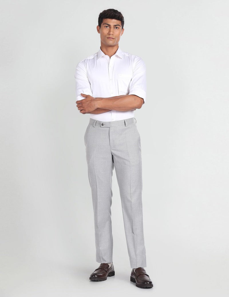 Arrow Tailored Fit Formal Trousers for Men - Full Length Formal Pants for Men Office Wear - 30, Light Grey - Image 4