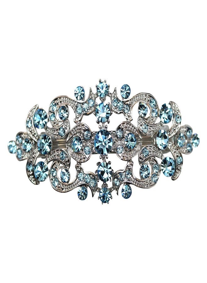 Faship Gorgeous Aqua Blue Rhinestone Crystal Floral Hair Barrette Clip - Image 1