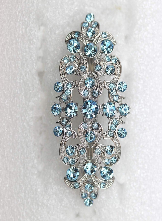 Faship Gorgeous Aqua Blue Rhinestone Crystal Floral Hair Barrette Clip - Image 2