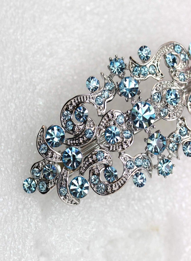 Faship Gorgeous Aqua Blue Rhinestone Crystal Floral Hair Barrette Clip - Image 4