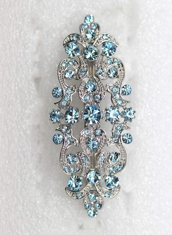 Faship Gorgeous Aqua Blue Rhinestone Crystal Floral Hair Barrette Clip - Image 3