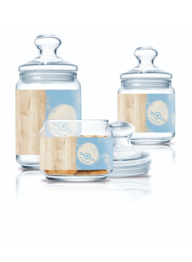 very chic glass bonbonnière set for sweets, nuts, and sugar, perfect for occasions and parties. 3 pieces.
