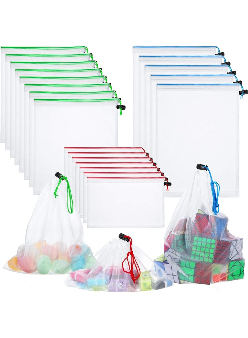20 Pcs Reusable Mesh Drawstring Storage Bags, Washable Produce Organizer Pouches in 3 Sizes, Multi-Color Mesh Bags for Toys, Puzzles, Travel and Home Organization - Image 5