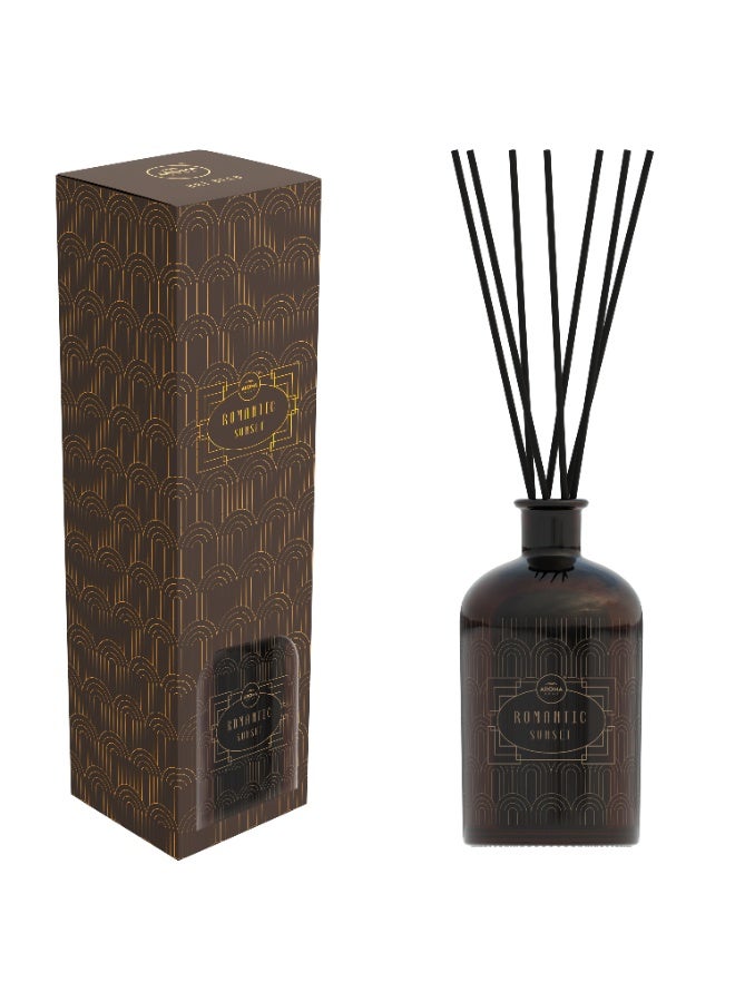 Aroma Home Art Deco Reed Diffuser, 750 ml, 16 Weeks Continuous Fragrance, Made In Poland (Romantic Sunset)