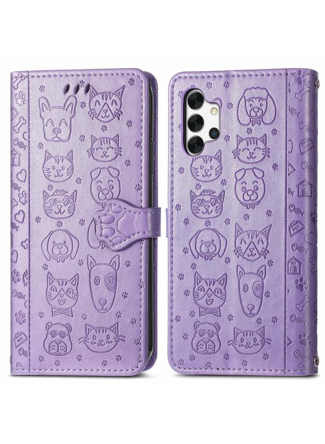 اس-توب جراب لهاتف Samsung Galaxy A32 5G، جراب جلدي أفقي منقوش عليه قطة وكلب لطيف مع حامل وفتحات للبطاقات ومحفظة وحزام كتف وغطاء للبطاقات - Image 2