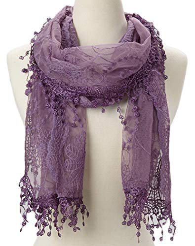 Tan's Women's lightweight Feminine Lace teardrop fringe Vintage Mesh Crochet Tassel Scarf for Women - Image 2