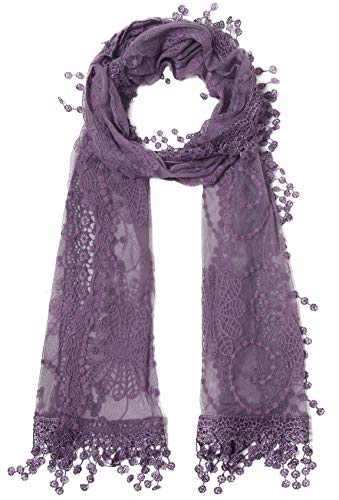 Tan's Women's lightweight Feminine Lace teardrop fringe Vintage Mesh Crochet Tassel Scarf for Women - Image 1