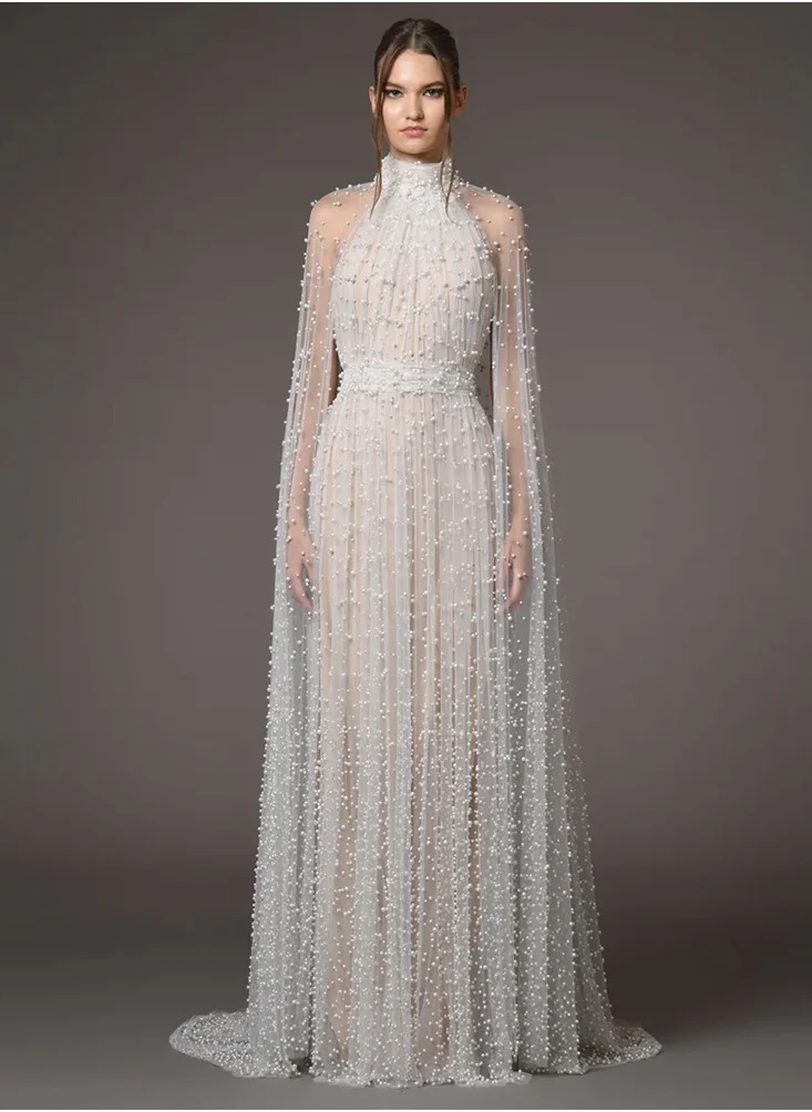 Madam Uniq Fashion Heavy Beaded Starry Mesh Long Dress