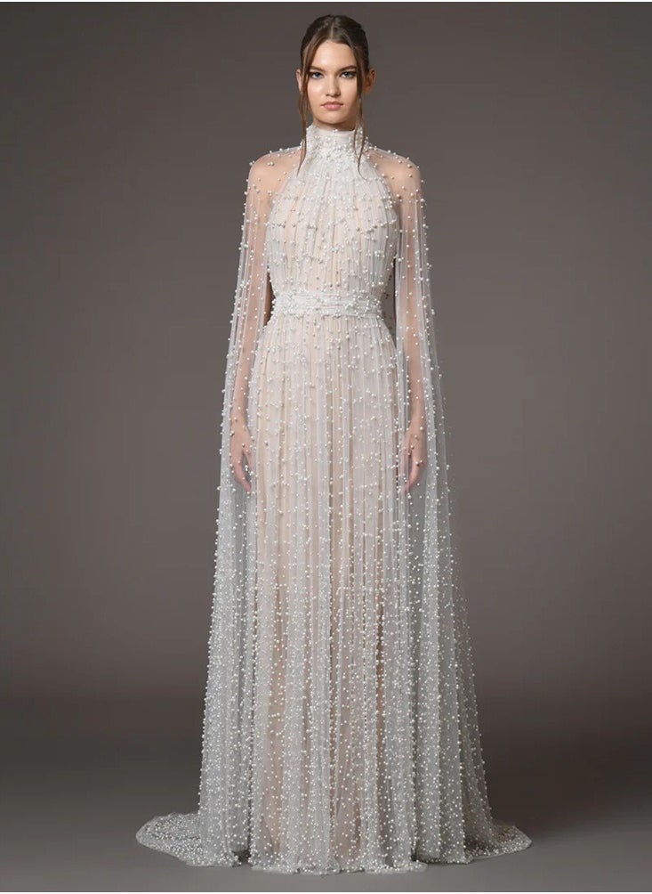 Madam Uniq Beaded Cape Evening Dress  - Image 1