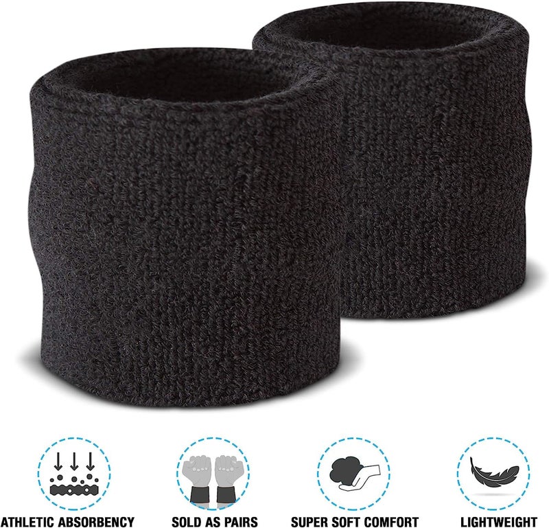 AMIFIT 3 x 3 Inch Wrist Sweatbands Tennis Wrist Bands Absorbent Sweatbands for Football Basketball Running Athletic Sports and Working Out, Pack of 1 (Black) - Image 2