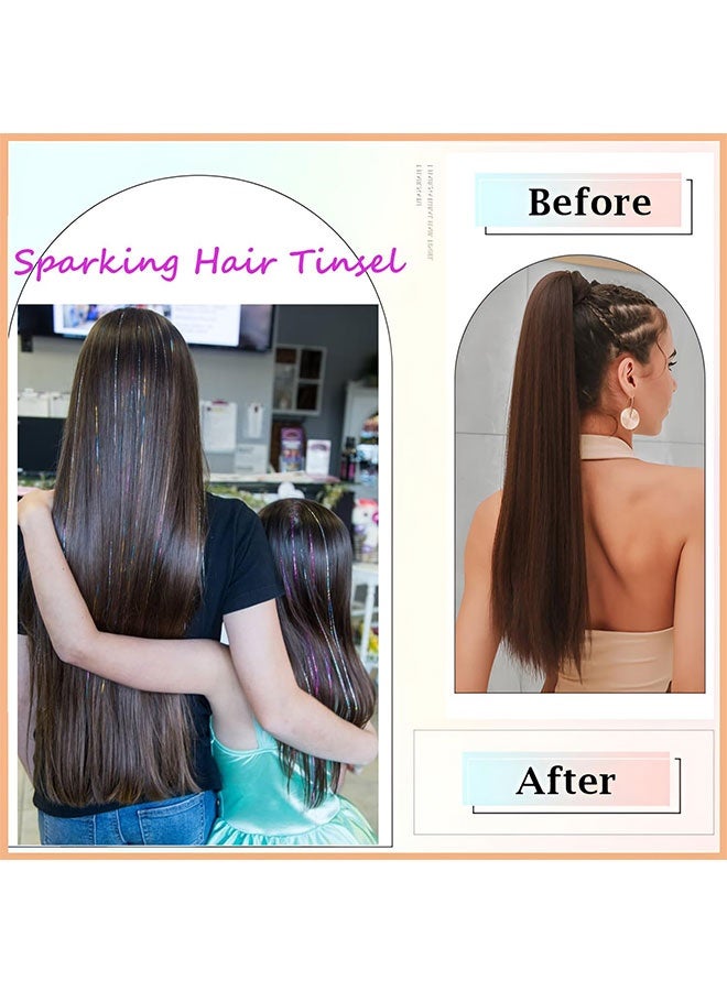 الشعر Tinsel Kit (48 بوصة ، 12 ألوان ، 3600 خيوط) ، Fairy Tinsel امتدادات الشعر مع الأدوات - جليتر الشعر Tinsel Kit إكسسوارات مقاومة للحرارة للبنات النساء الأطفال السنة الجديدة Cosplay - Image 5
