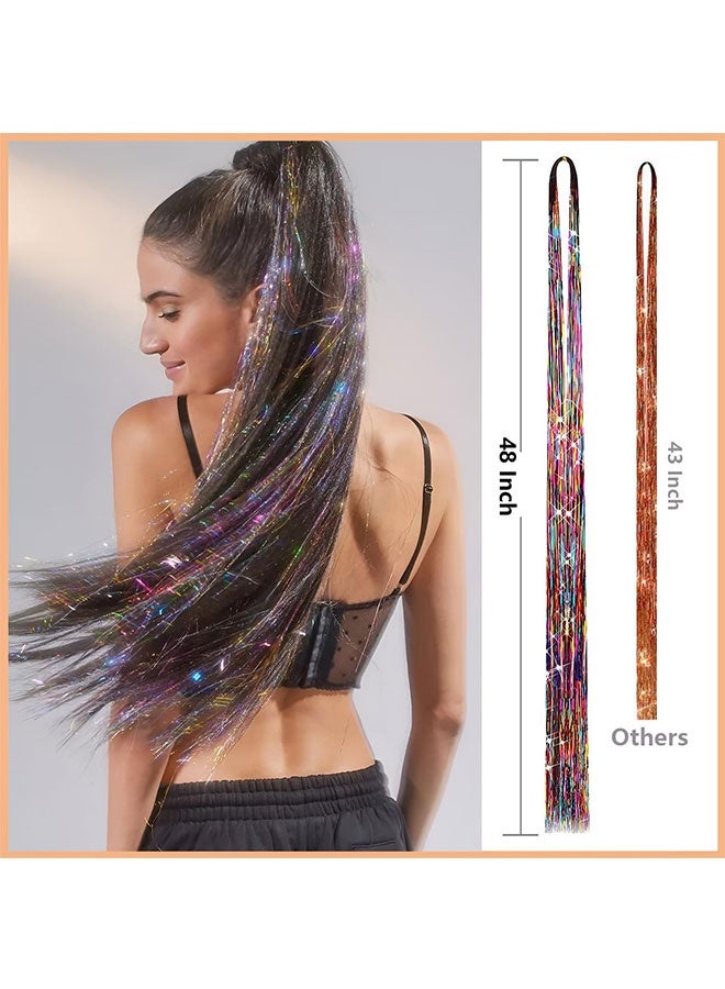 الشعر Tinsel Kit (48 بوصة ، 12 ألوان ، 3600 خيوط) ، Fairy Tinsel امتدادات الشعر مع الأدوات - جليتر الشعر Tinsel Kit إكسسوارات مقاومة للحرارة للبنات النساء الأطفال السنة الجديدة Cosplay - Image 4