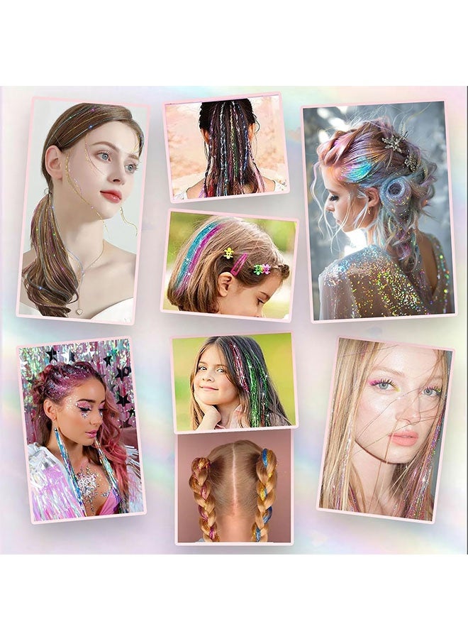 الشعر Tinsel Kit (48 بوصة ، 12 ألوان ، 3600 خيوط) ، Fairy Tinsel امتدادات الشعر مع الأدوات - جليتر الشعر Tinsel Kit إكسسوارات مقاومة للحرارة للبنات النساء الأطفال السنة الجديدة Cosplay - Image 2
