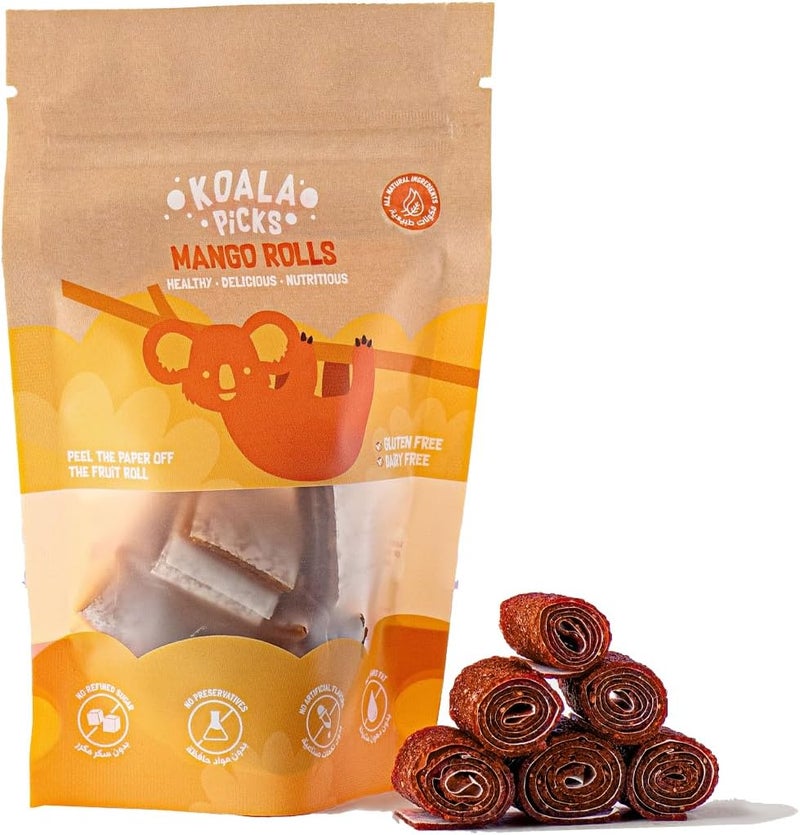 KOALA Picks لفائف فواكه مانجو كوالا بيكس 6 قطع - بدون مواد حافظة، وجبة خفيفة صحية للأطفال والبالغين - مصنوعة من المانجو، والتفاح، والعسل - مكافأة مغذية لعلبة الغداء - Image 1