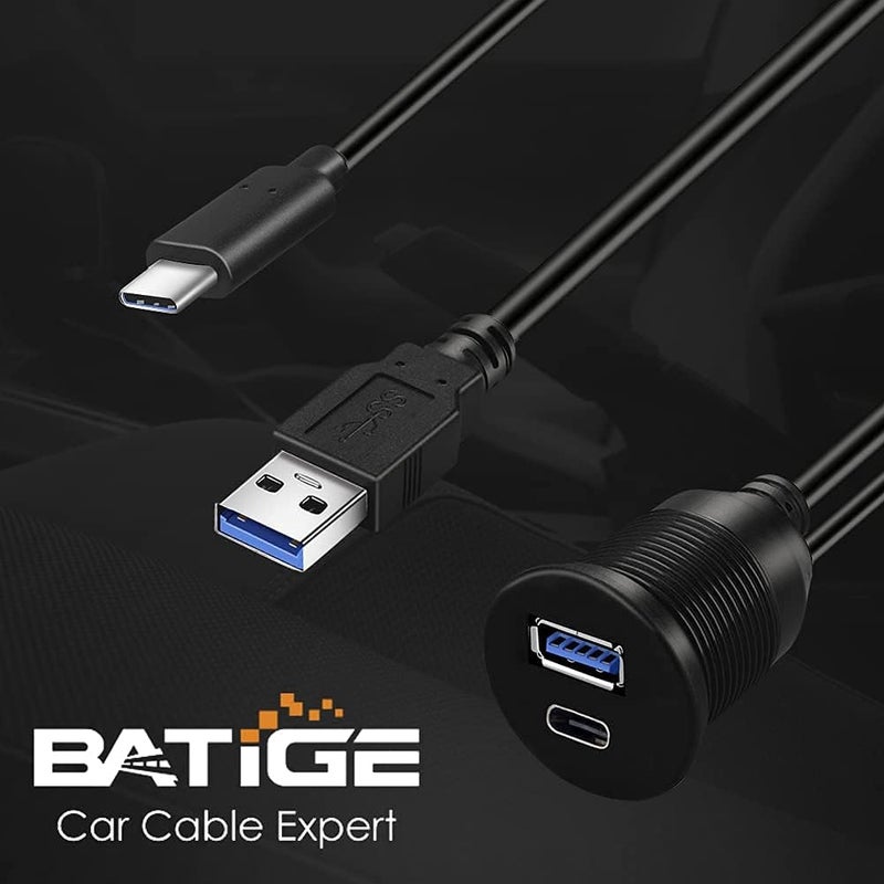 BATIGE Type C 3.1 and USB 3.0 Car Mount Flush Cable Waterproof Extension - 3ft - Image 3