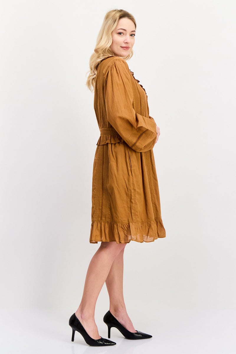 Scotch & Soda Maison Scotch by Scotch And Soda Women Eyelet Midi Dress, Brown - Image 3