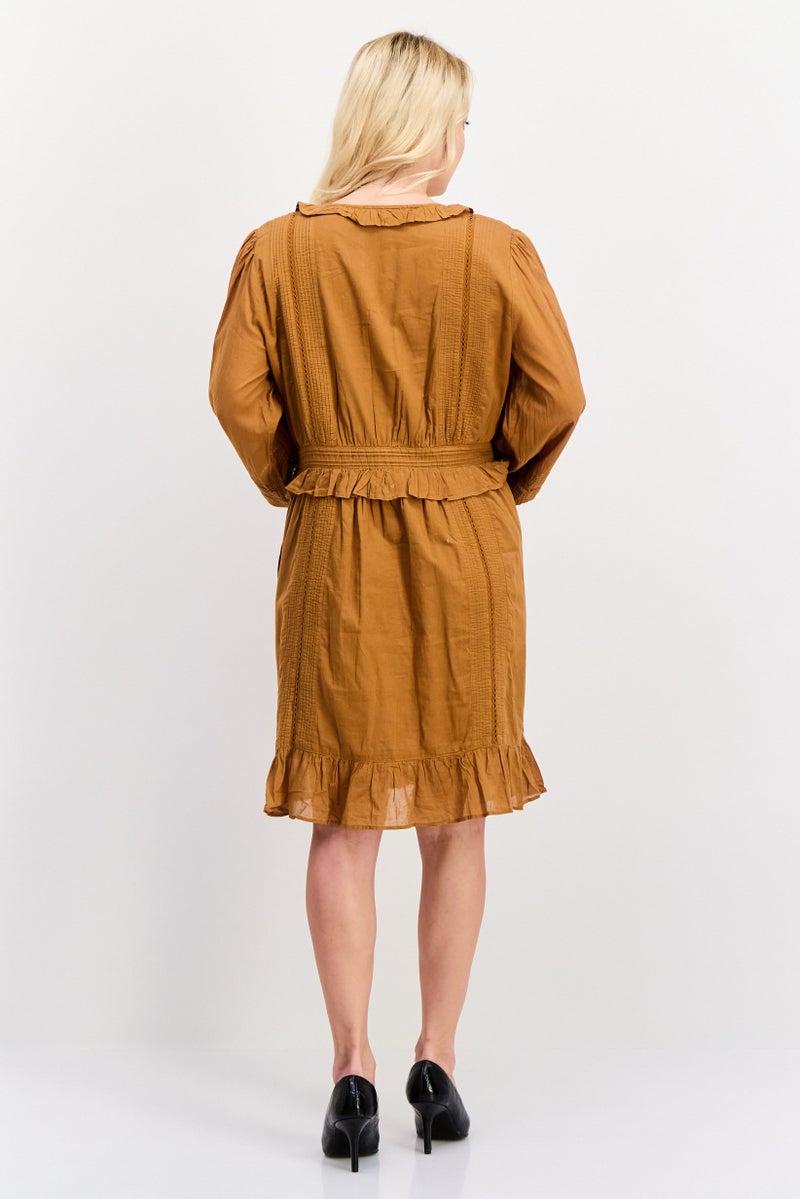 Scotch & Soda Maison Scotch by Scotch And Soda Women Eyelet Midi Dress, Brown - Image 4