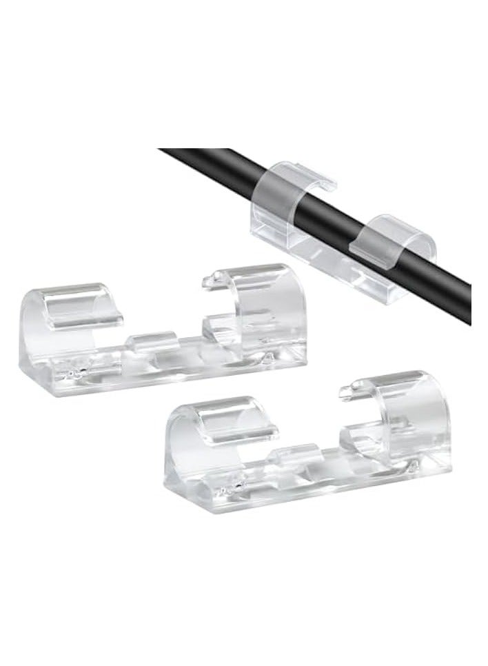 erorex 50 Pcs Self Adhesive Cable Management Clips, Cable Organizers Sticky Wire Clips Cord Holder for TV PC Laptop Ethernet Cable Desktop Home Office (Transparent) - Image 1