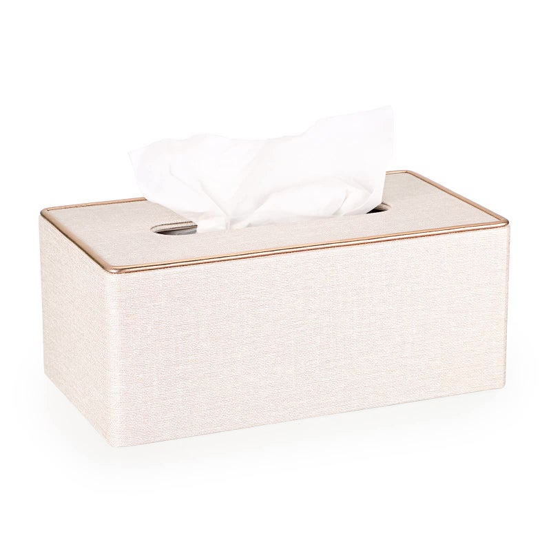Sumnacon Rectangular Linen Tissue Box Cover - Stylish Tissue Box Holder with Magnetic Bottom, Decorative Tissue Box for Bathroom Toilet Vanity Night Stand Table Countertop Office, Beige Linen Texture - Image 1