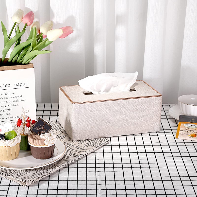 Sumnacon Rectangular Linen Tissue Box Cover - Stylish Tissue Box Holder with Magnetic Bottom, Decorative Tissue Box for Bathroom Toilet Vanity Night Stand Table Countertop Office, Beige Linen Texture - Image 2