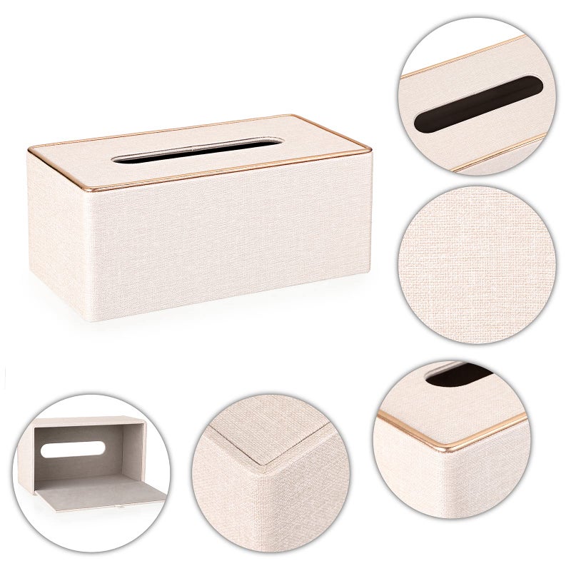 Sumnacon Rectangular Linen Tissue Box Cover - Stylish Tissue Box Holder with Magnetic Bottom, Decorative Tissue Box for Bathroom Toilet Vanity Night Stand Table Countertop Office, Beige Linen Texture - Image 4