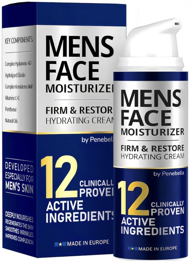 PENEBELLA Mens Face Moisturizer - Deep Hydrating & Anti Aging Mens Lotion | Made in Europe | Vitamin C+E, Elastin, Hyaluronic 4D - Face Cream for Daily Use - Eye, Face & Neck Skin Care - Image 1