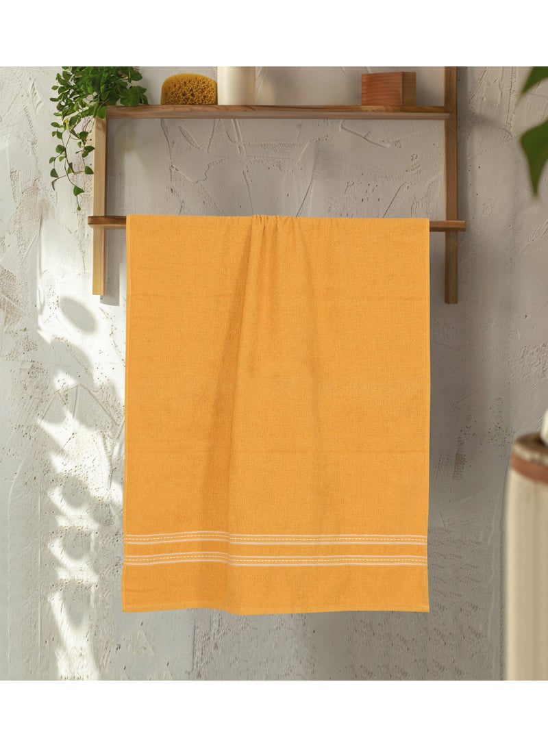 AURIO Premium 100% Cotton Ultra-Soft Bath Towel – 68x135 cm Large Absorbent Body Towel with Stylish Double White Stripe Dobby Border – Yellow Luxury Hotel & Spa Collection - Image 2