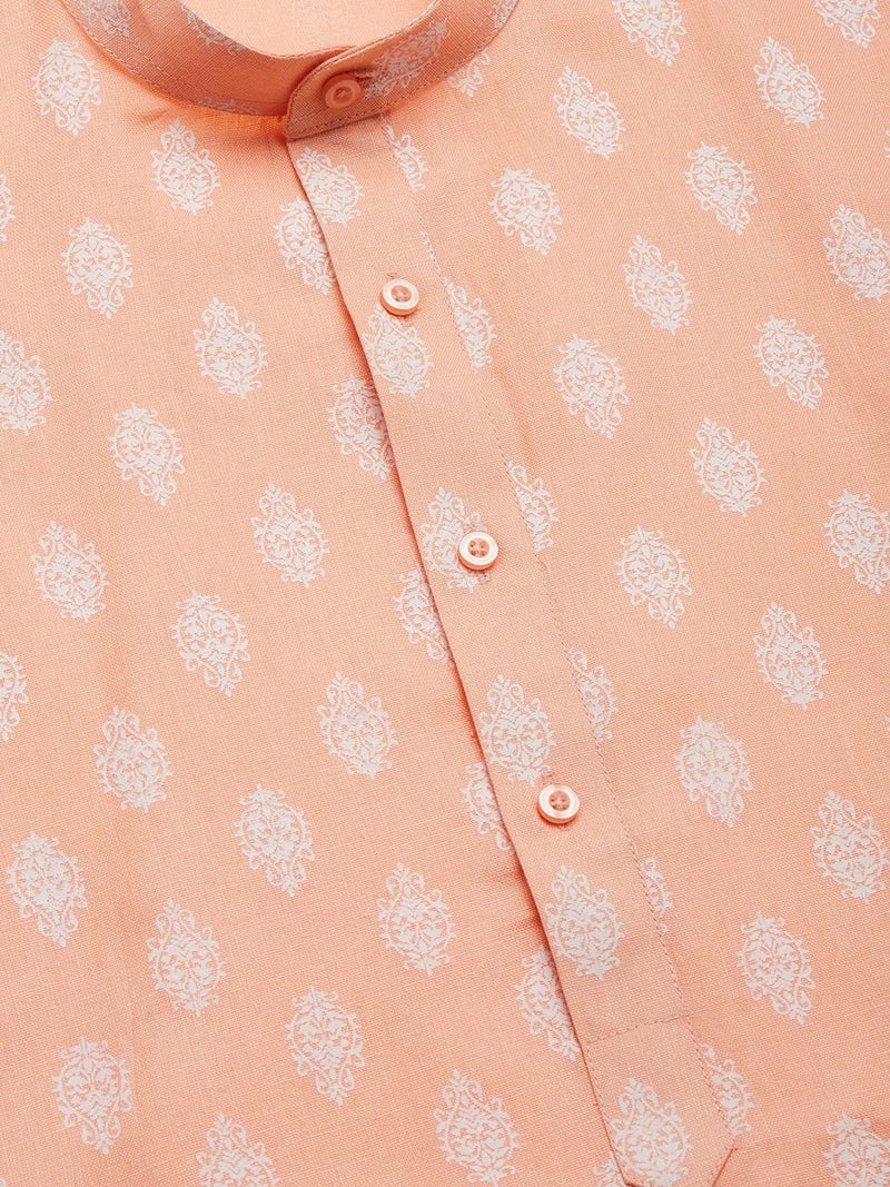 Jompers Men's Cotton Floral Printed Kurta. (Peach, XL) - Image 5