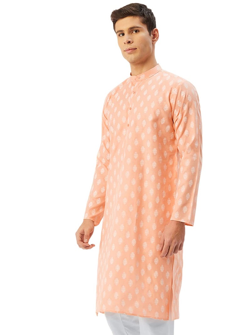 Jompers Men's Cotton Floral Printed Kurta. (Peach, XL) - Image 3