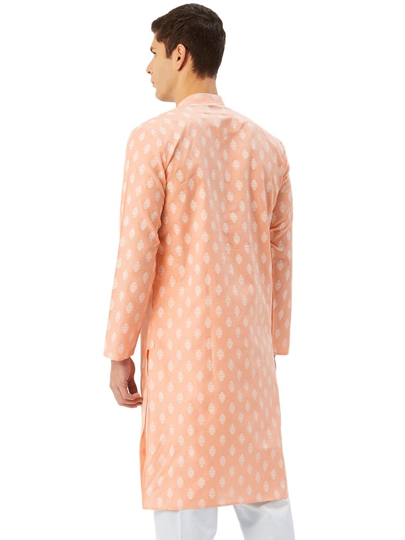 Jompers Men's Cotton Floral Printed Kurta. (Peach, XL) - Image 2