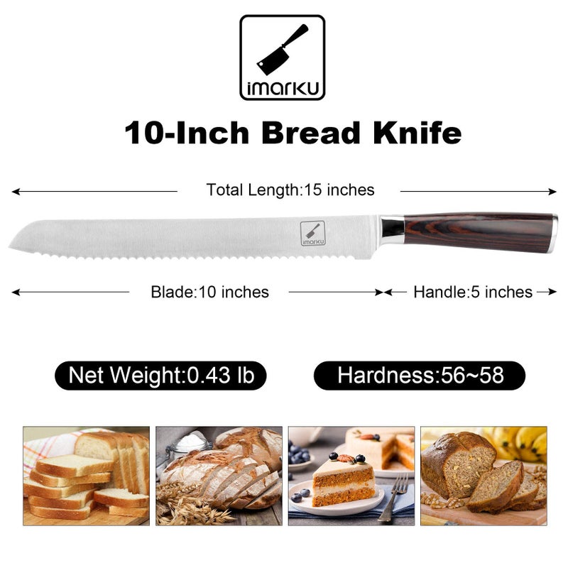 imarku Bread Knife, German High Carbon Stainless Steel Professional Grade Bread Slicing Knife, 10-Inch Serrated Edge Cake Knife, Bread Cutter for Homemade Crusty Bread, Valentines Day Gifts - Image 3