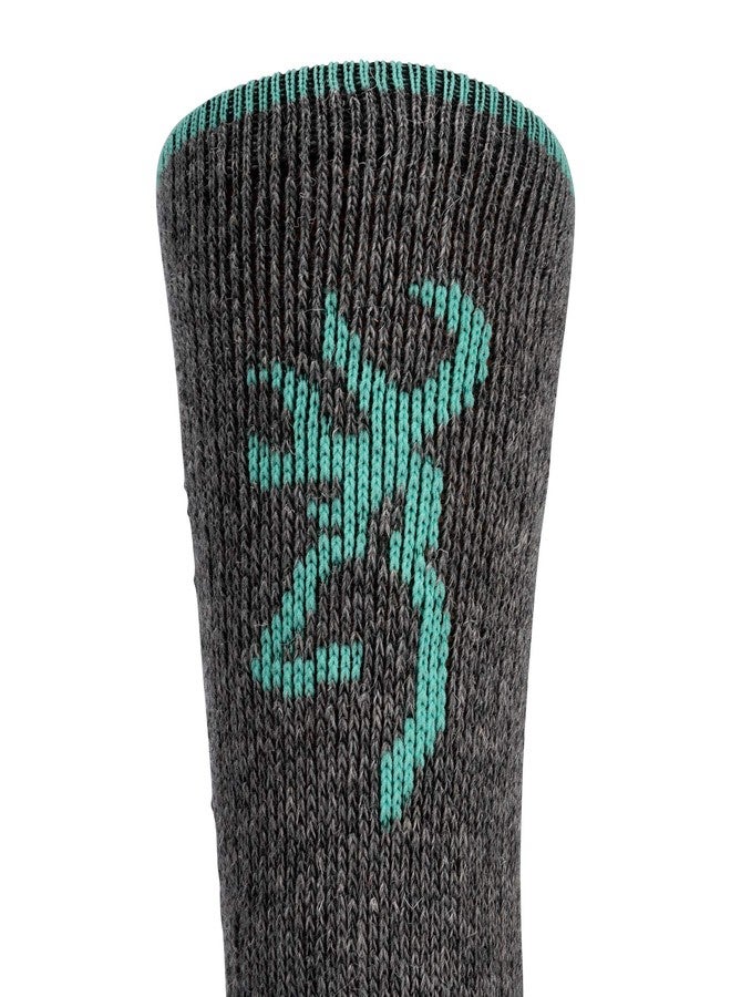 Browning Women's Wool Buckmark Socks, 2 Pairs Wool Blend Outdoor Boot Socks with Arch Support, Rowan (Dark Gray/Julep), Medium - Image 3