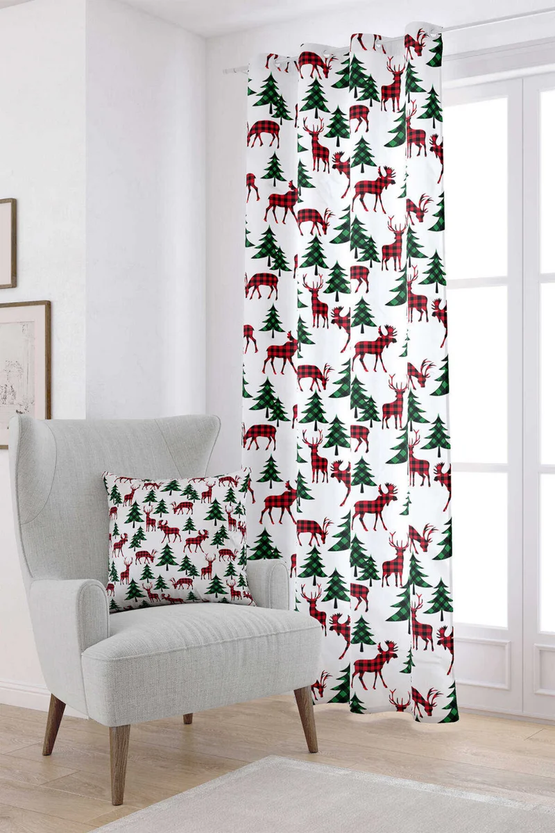 Cango Home Red Green New Year Themed Plaid Patterned Digital Printed Curtain CGH792-PR