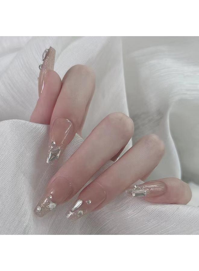 Bluejw Hand-Wearing Nail Pieces Advanced Sense White Fake Nail Nail Pieces Explosive Ins Wind Broken Diamond Butterfly Special Patch  - Image 1