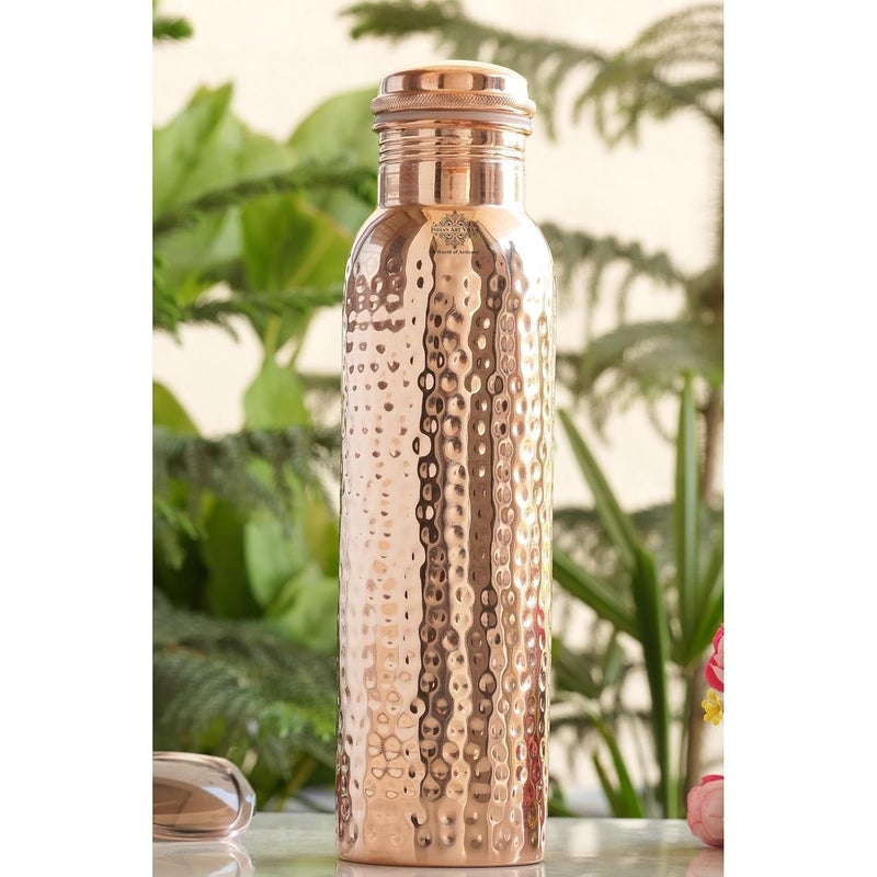 Indian Art Villa Copper Hammered Design Water Bottle 1000 ML Ayurvedic Health Benefits Ideal for Home Office Gym Travel and Gifting Pack of 2 - Image 3