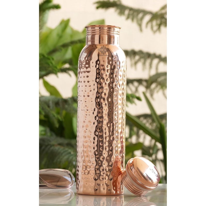Indian Art Villa Copper Hammered Design Water Bottle 1000 ML Ayurvedic Health Benefits Ideal for Home Office Gym Travel and Gifting Pack of 2 - Image 4