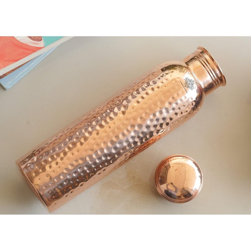 Indian Art Villa Copper Hammered Design Water Bottle 1000 ML Ayurvedic Health Benefits Ideal for Home Office Gym Travel and Gifting Pack of 2 - Image 5