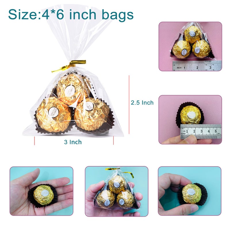 Aegero Cello Cellophane Treat Bags, 200 Pcs 4x6 Inches Clear Cellophane Bags with 200 Twist Ties for Gift Wrapping,Packaging Candies,Dessert,Bakery,Party Favors - Image 3