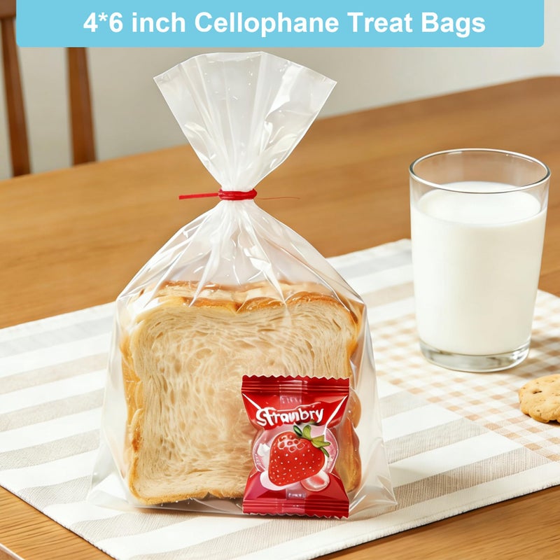 Aegero Cello Cellophane Treat Bags, 200 Pcs 4x6 Inches Clear Cellophane Bags with 200 Twist Ties for Gift Wrapping,Packaging Candies,Dessert,Bakery,Party Favors - Image 4