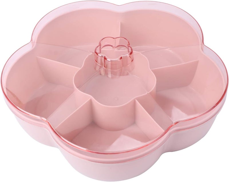 comfrt 10-Inch Candy and Nut Serving Container, Appetizer Tray with Lid, 6 Compartment Plastic Food Storage Lunch Organizer, Divided Christmas Snack Plate, - Image 1