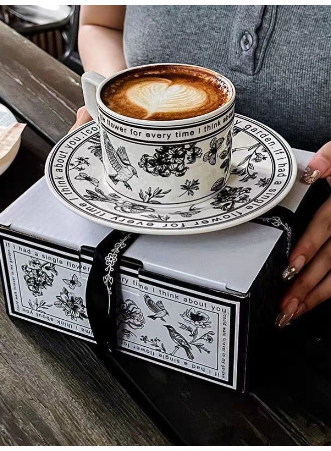Ceramic Coffee Cup and Saucer Gift Box Set 240ml Vintage Floral Design Perfect for Espresso Tea or Coffee Lovers for Home & Office - Image 3