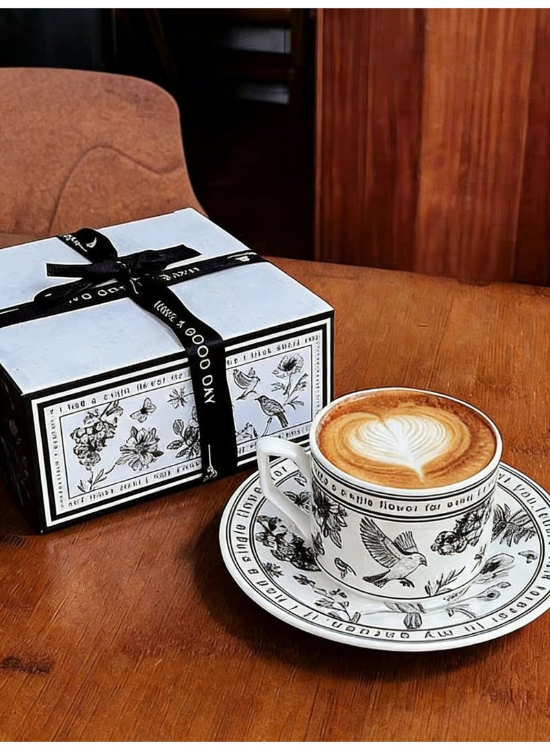 Ceramic Coffee Cup and Saucer Gift Box Set 240ml Vintage Floral Design Perfect for Espresso Tea or Coffee Lovers for Home & Office - Image 2