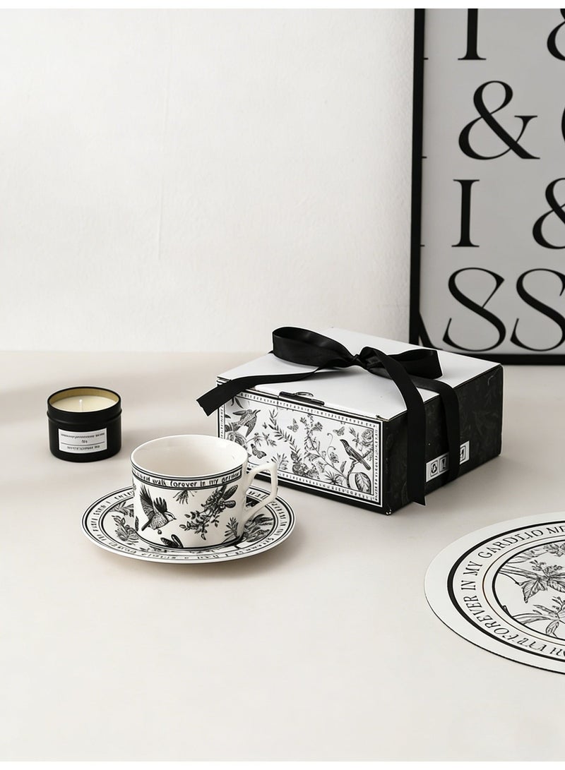 Ceramic Coffee Cup and Saucer Gift Box Set 240ml Vintage Floral Design Perfect for Espresso Tea or Coffee Lovers for Home & Office - Image 1
