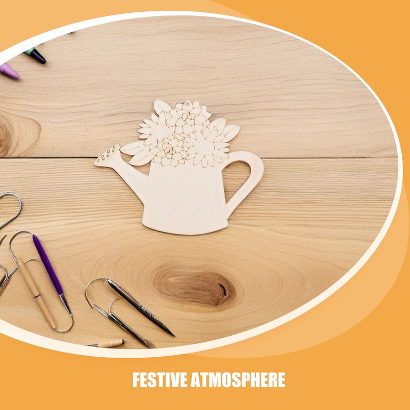 2 Sets Unfinished Wood Crafts: Diy Unpainted Wood Flower Cutouts Watering Can Ornament - Blank Pieces For Spring Crafts Home Decor Painting Projects - Image 3