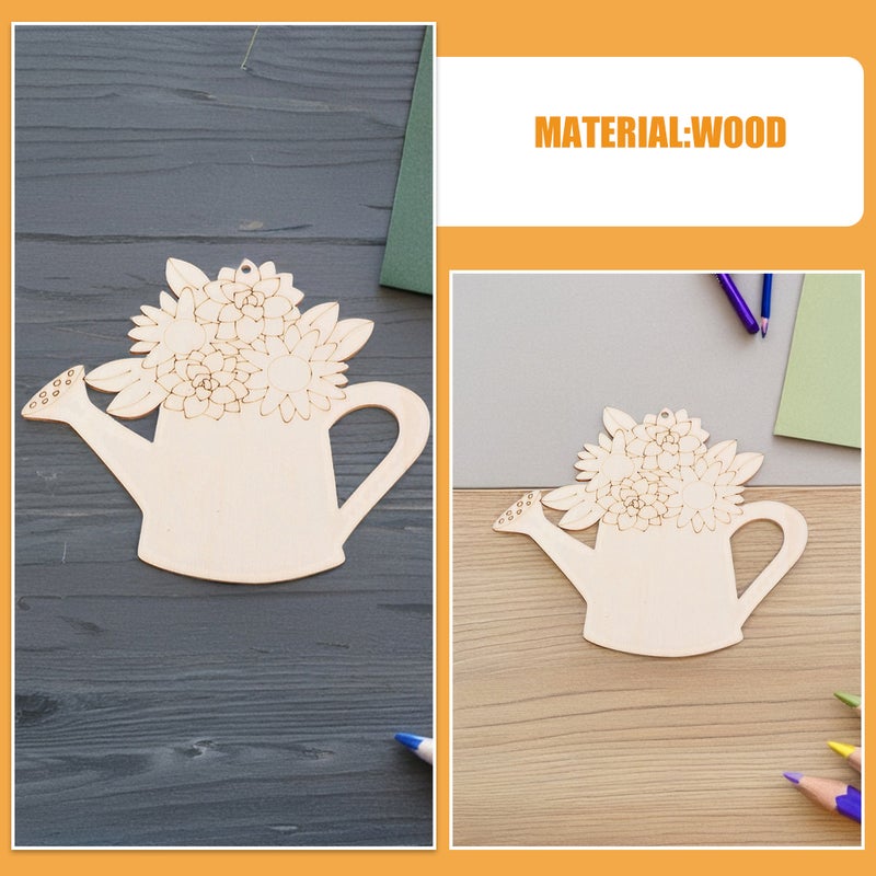 2 Sets Unfinished Wood Crafts: Diy Unpainted Wood Flower Cutouts Watering Can Ornament - Blank Pieces For Spring Crafts Home Decor Painting Projects - Image 2
